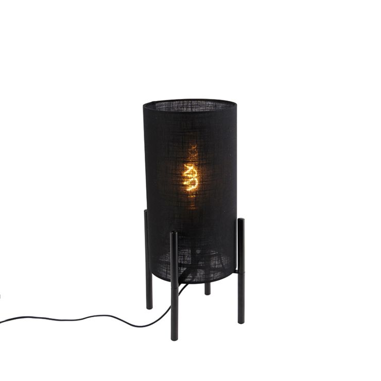 Design table lamp black linen shade black